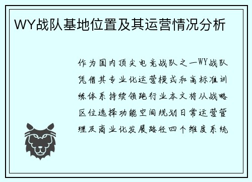 WY战队基地位置及其运营情况分析